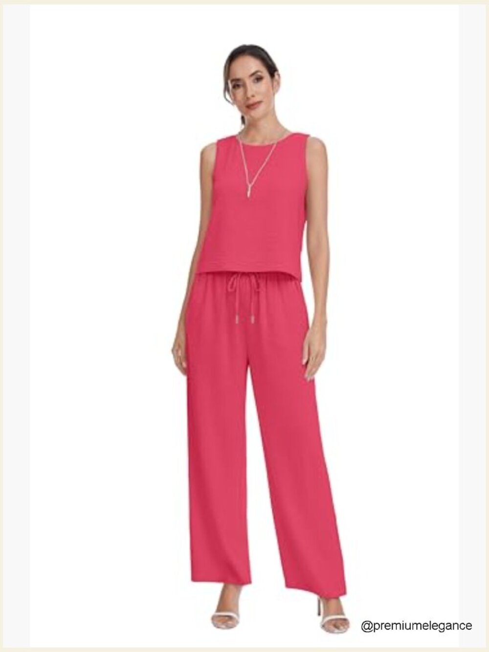 Summer Two Piece Set Button Back Tank Tops Flowy Beach Pants Lounge Vacation - Picture 4 of 6